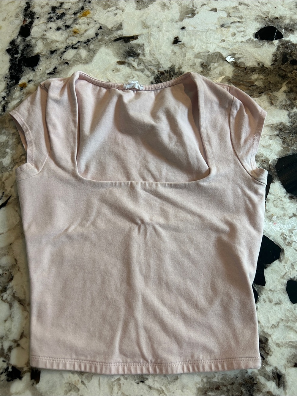 Garage Pale Blush Square Neck Cap Sleeve Crop Top